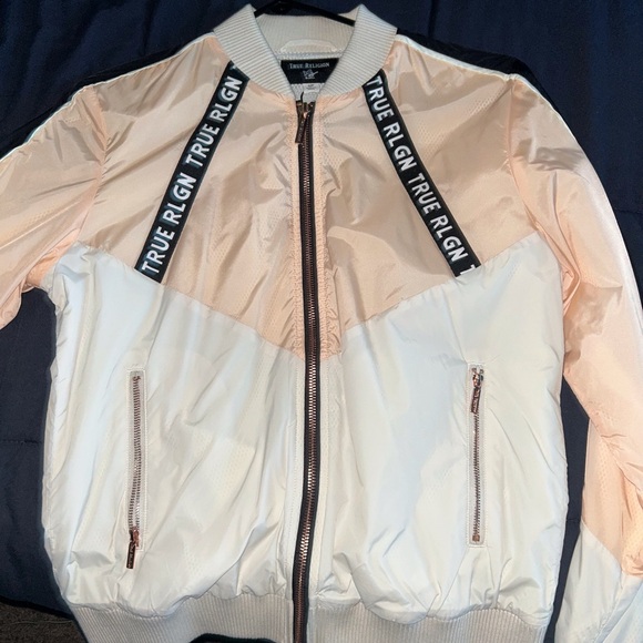 True Religion Jackets & Blazers - True Religion Pink and White windbreaker Jacket